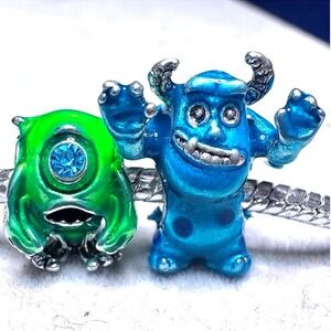 European Monsters Inc Sulley Mike Wazowski Charm Bead Bracelet Disney